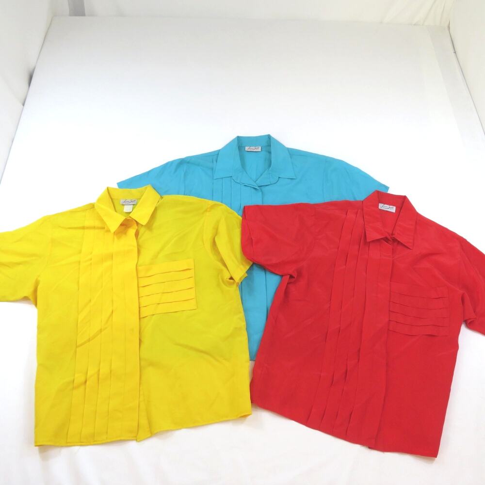Lot of 3 Laura Scott Shirt Top Button Down Womens Size 16 Blue Red Yellow